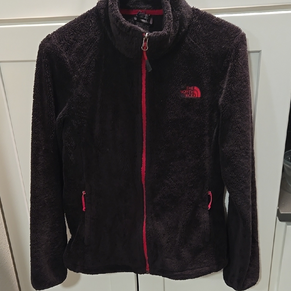 The North Face Vintage Black Fuzzy Fleece Jacket with Pink Zipper Accents Size S